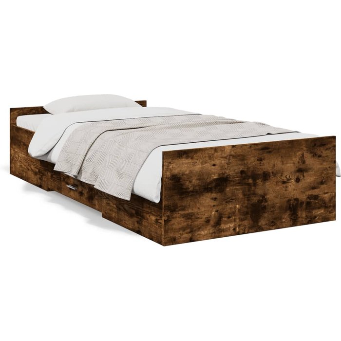 Vidaxl cama con cajones madera de ingeniería roble ahumado 90x190 cm