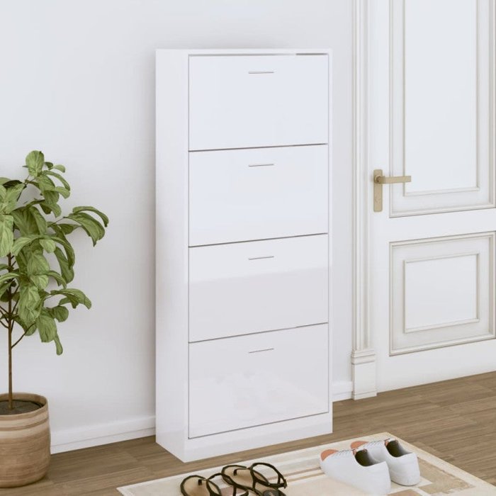 Vidaxl mueble zapatero madera contrachapada blanco brillo 63x24x147 cm