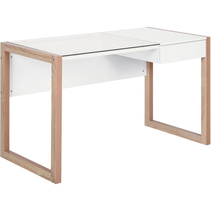 Mesa escritorio 120x60cm cristal templado cajón diseño moderno blanco