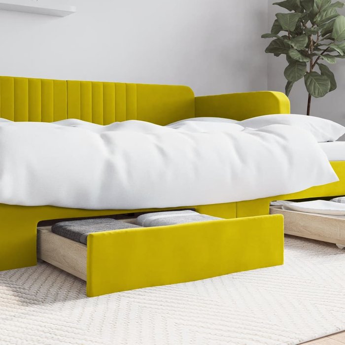 Maison exclusive - cajones de cama 2 uds madera ingeniería y terciopelo amarillo