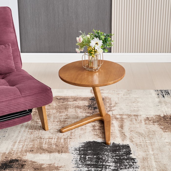 Mesa auxiliar redonda 50x50x50 cm, pata en z, ahorro espacio, madera, natural