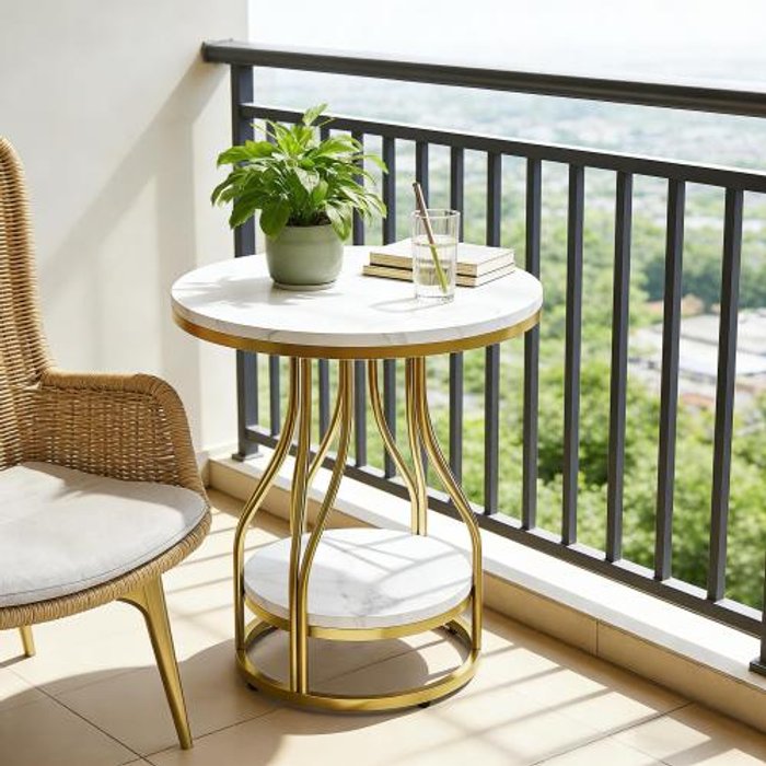 Mesa auxiliar redonda para sofá, mesa auxiliar de dos niveles, mesa de centro