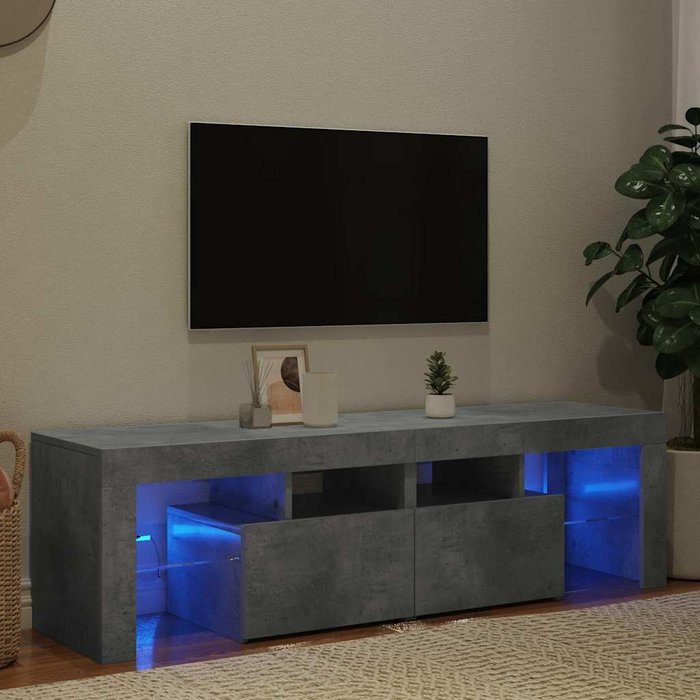 Mueble de tv con luces led gris hormigón 140x36,5x40 cm