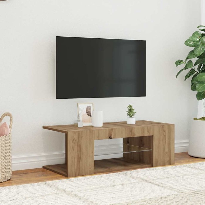 Mueble de tv luces led madera roble artisan 90x39x30 cm