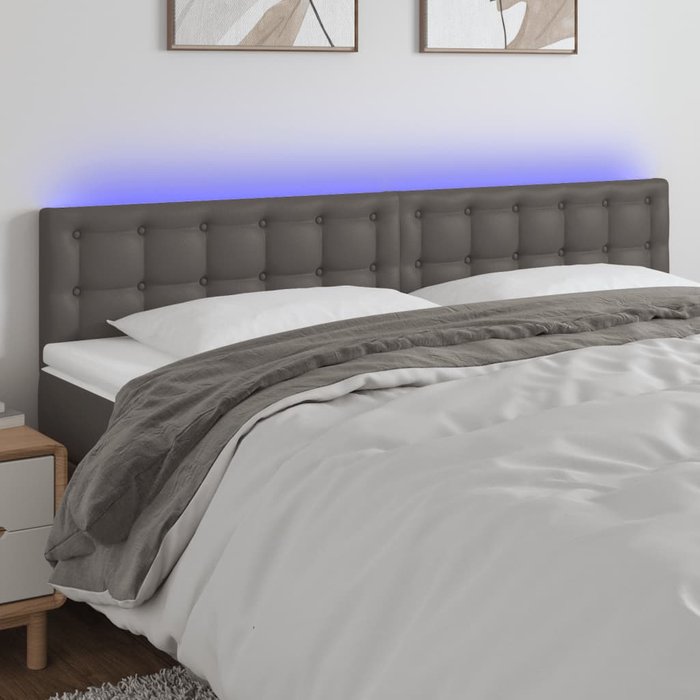 Cabecero con led cuero sintético gris 200x5x78/88 cm