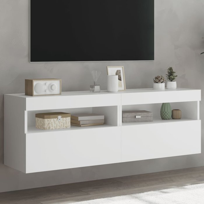 Muebles de tv de pared con luces led, 2 piezas, blanco, 60x30x40 cm