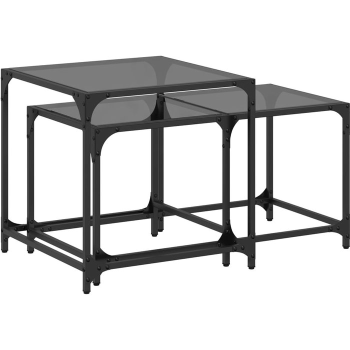 Mesas de centro apilables y tapa de vidrio 2 pzas acero negro - comfortxl