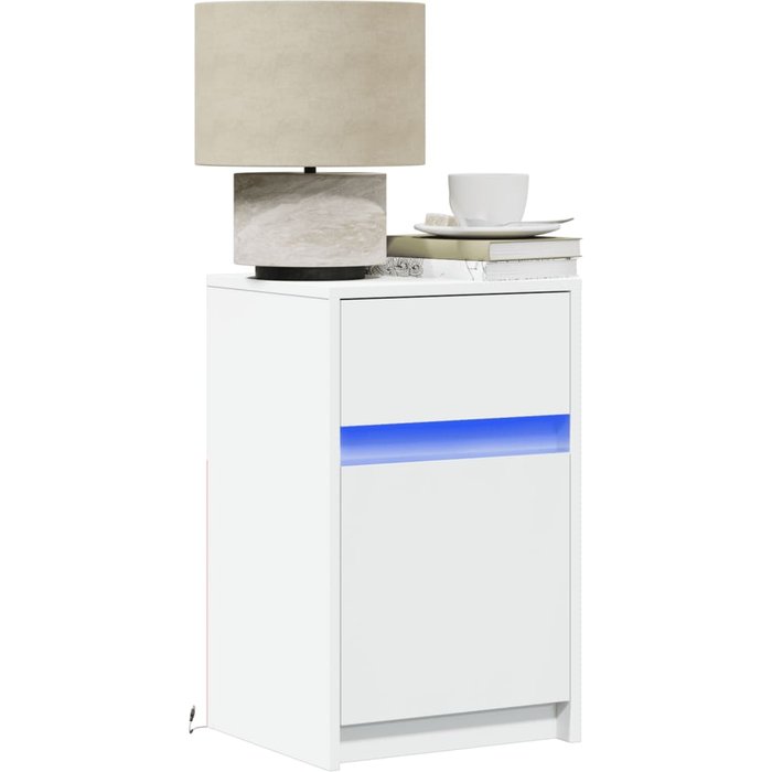 Mesita de noche con luces led madera de ingeniería blanca