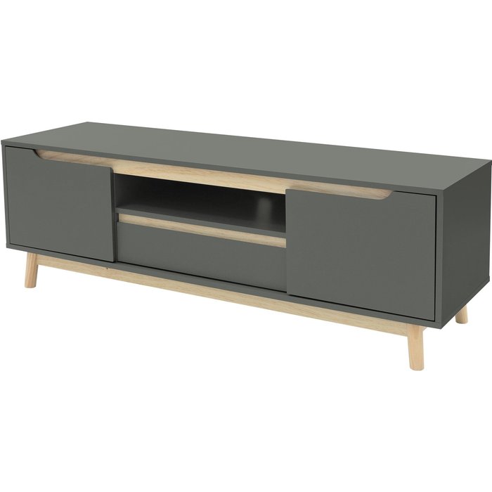 Mesa de tv hasta 65´´ tablero madera pino verde-natural gabinete de pie 140x40cm