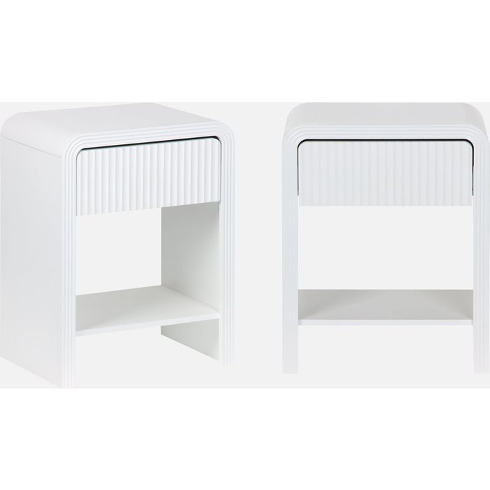 Mesita de noche efecto madera acanalada, set de 2, julia, blanco, 40x30x53 cm