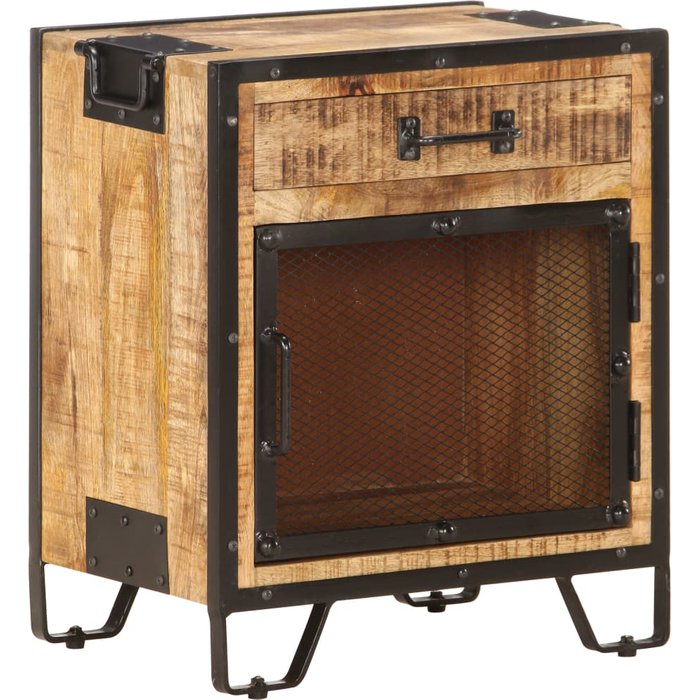 Mesita de noche madera maciza de mango sin tratar 43x30x51 cm