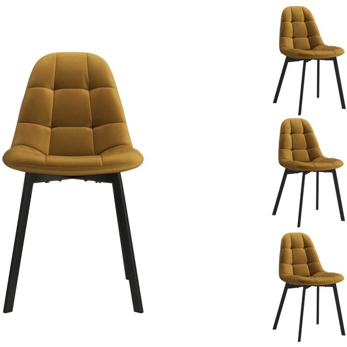 Stellia-silla de terciopelo mostaza y metal negro (x4)