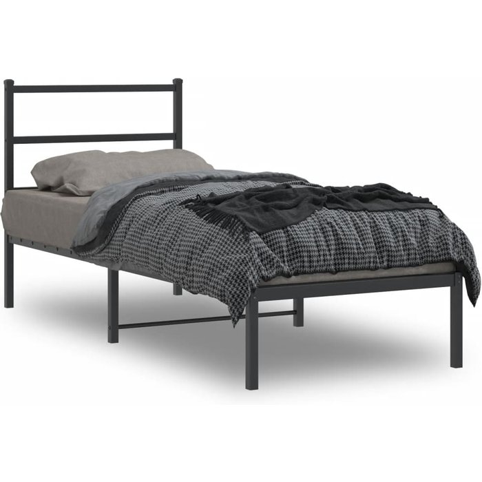 Estructura de cama de metal sin colchón con cabecero negro 80x200 cm