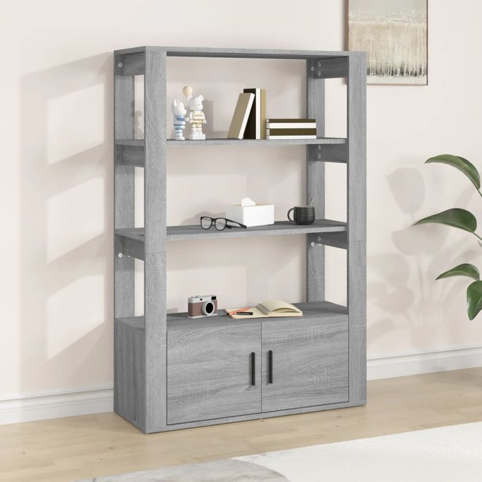 Aparador sonoma grey de 80x30x119,5 cm, madera de ingeniería.