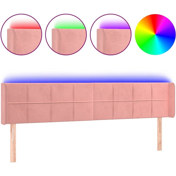 Cabecero cama - mueble cabecero con led de terciopelo rosa 163x16x78/88 cm