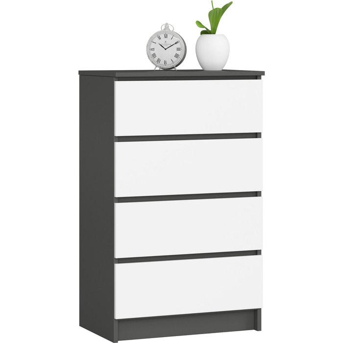 Cómoda akord k60 grafito gris 60 cm 4 cajones frente en color blanco 60x40x99 cm