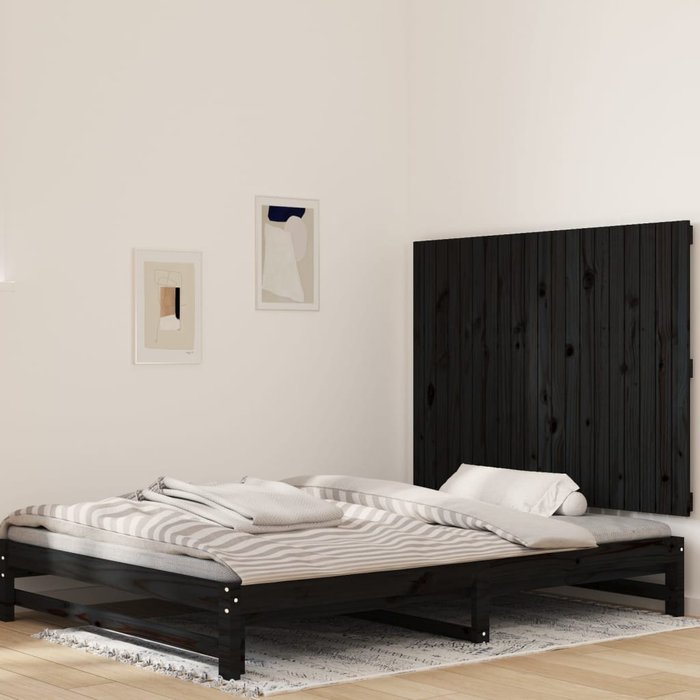 Cabecero de cama de pared madera maciza pino negro 127,5x3x90cm - comfortxl