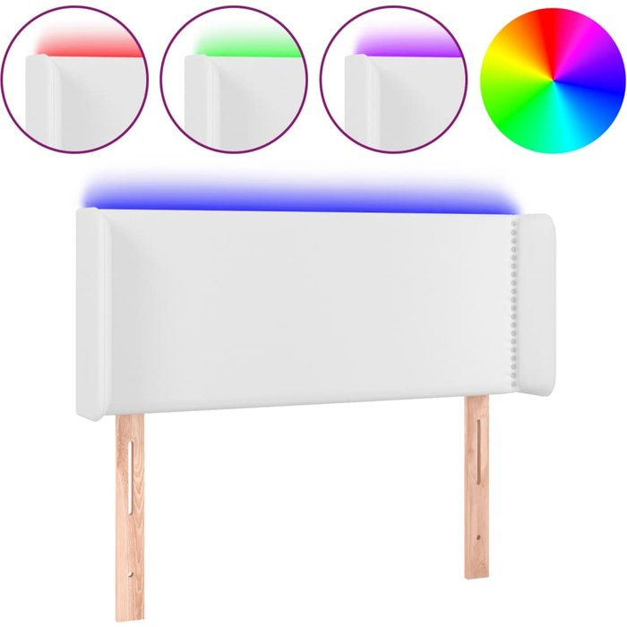 Cabecero cama - mueble cabecero con led cuero sintético blanco 103x16x78/88 cm