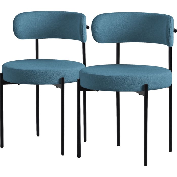 Set 2x sillas de comedor tejido teddy azul de terciopelo ergonómico moderno