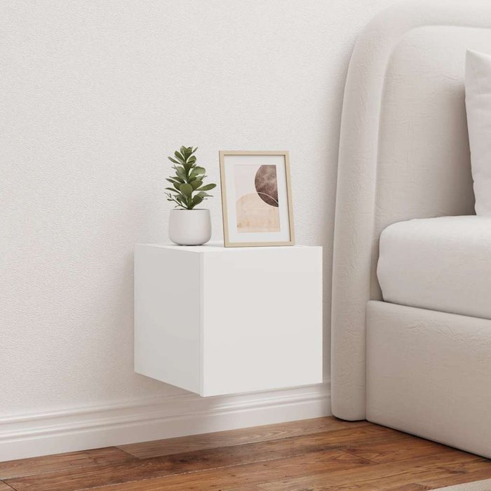 Muebles de tv de pared con luces led, 2 piezas, blanco, 30,5x35x30 cm