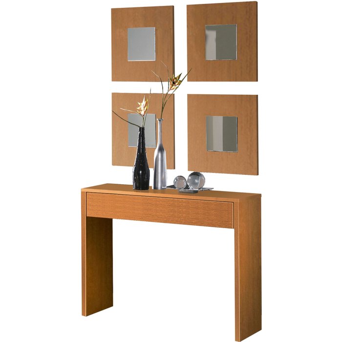 Mueble recibidor cosola con 4 espejos lupe 100x76x30cm color cerezo