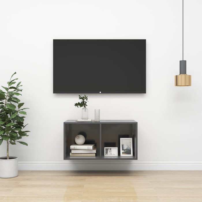 Mueble de tv de pared, gris brillante, 37x37x72 cm, madera de ingeniería