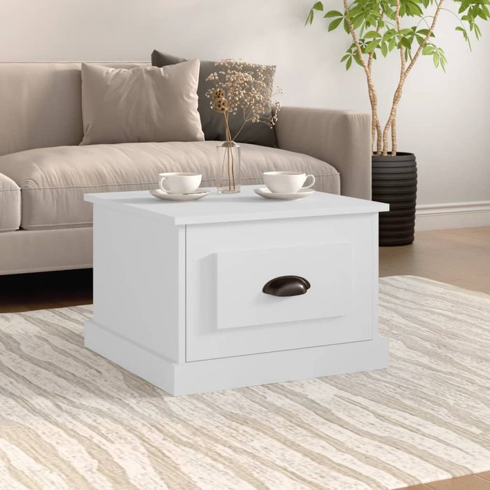 Mesa de centro blanca de 50x50x35 cm, de madera de ingeniería.