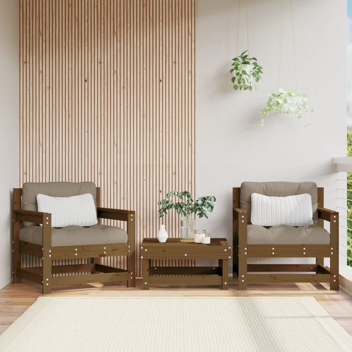 Vidaxl sillones de jardín 2 unidades madera maciza pino marrón miel