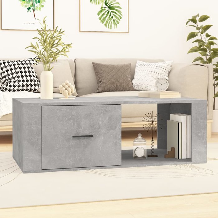 Mesa de centro gris cemento 100x50,5x35 cm madera contrachapada