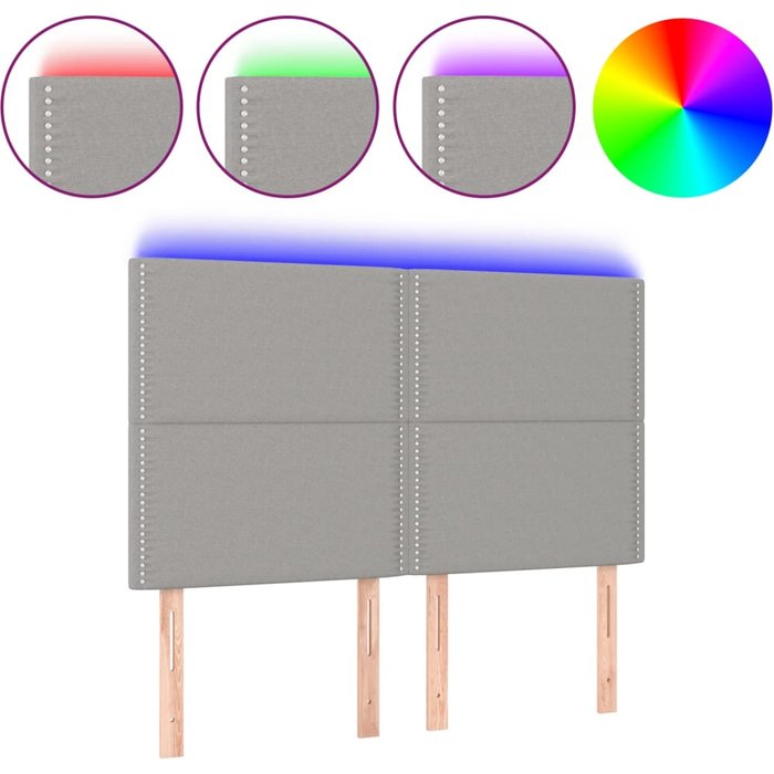 Cabecero cama - mueble cabecero con luces led tela gris claro 144x5x118/128 cm