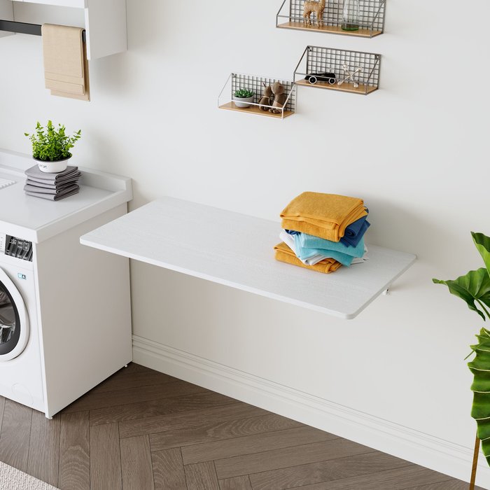 Mesa plegable de pared - ahorro de espacio - mdf - blanco (114x56x18,5cm)