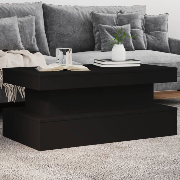 Mesa de centro con luces led negro 90x50x40 cm