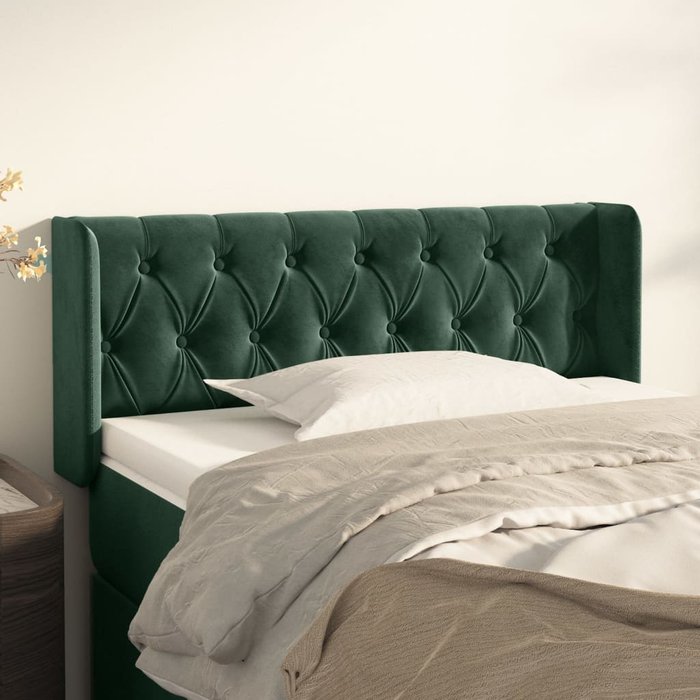 Cabecero con orejas verde oscuro 93x16x78/88 cm terciopelo