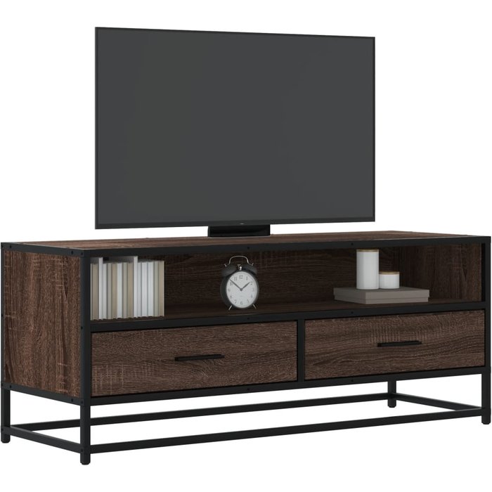 Mueble tv metal y madera ingeniería marrón roble 100x34,5x40 cm