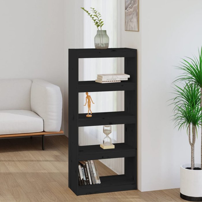 Librería/separador de ambientes negro 60x30x135,5 cm pino macizo