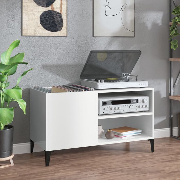 Mueble para discos blanco alto brillo 84,5x38x48cm madera contrachapada