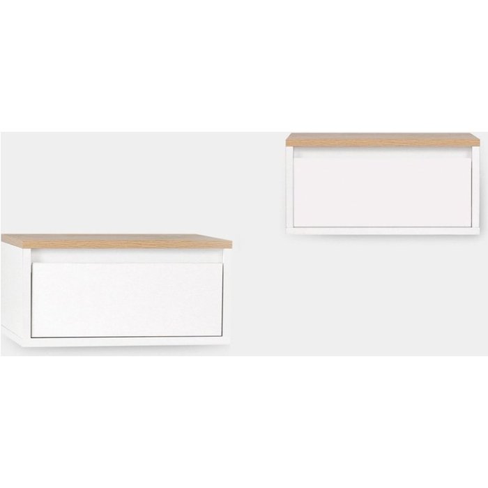 Pack 2 mesitas de noche efecto madera blanco-natural 40 x 20 cm