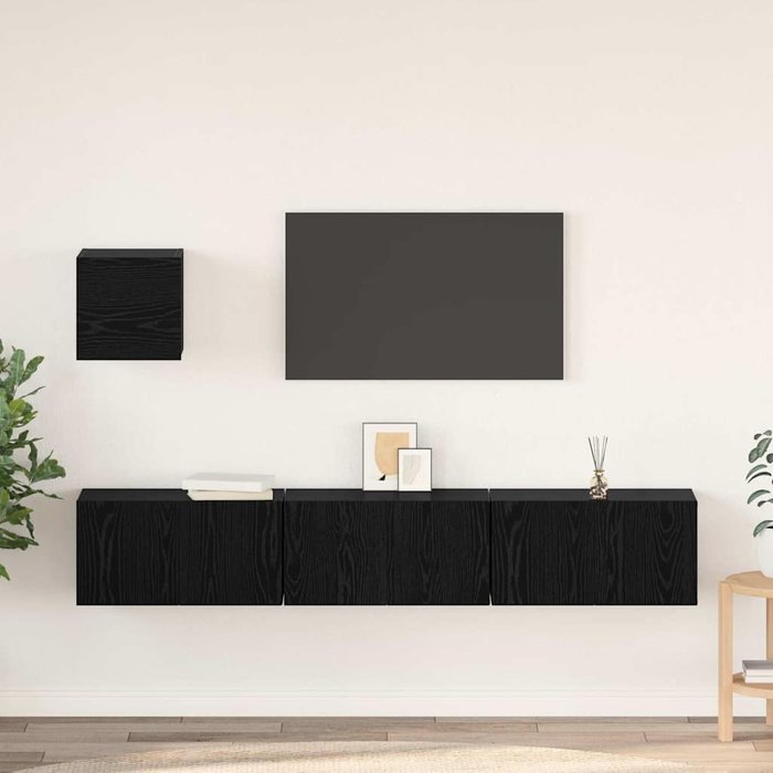 Conjunto de mueble de tv 4 pcs roble negro 60 x 30 x 30 cm