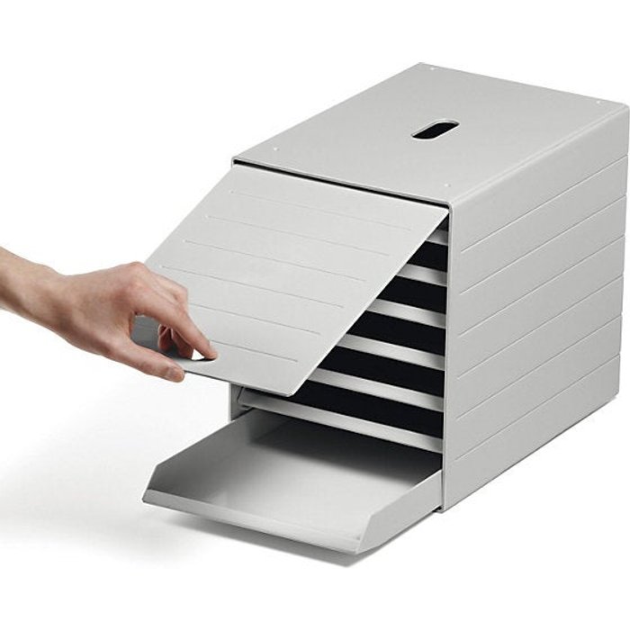 Durable boîte de tiroir 7 tiroirs avec clapet frontal escamot. gris