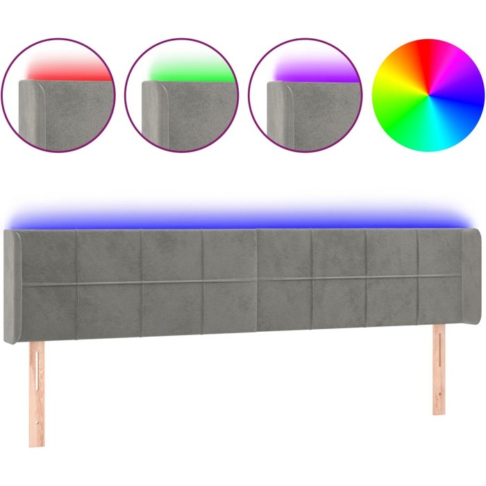 Cabecero cama - mueble cabecero con led de terciopelo gris claro 183x16x78/88 cm