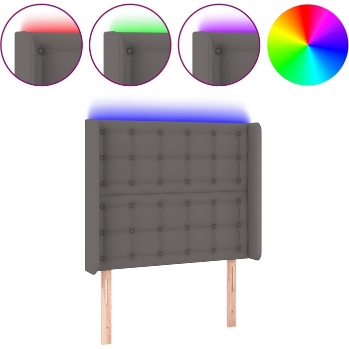 Cabecero cama - mueble cabecero con led cuero sintético gris 103x16x118/128cm