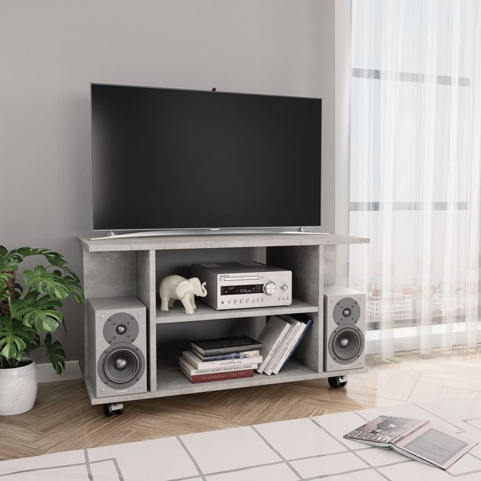 Mueble tv con ruedas gris cemento 80x40x45 cm madera contrachapada