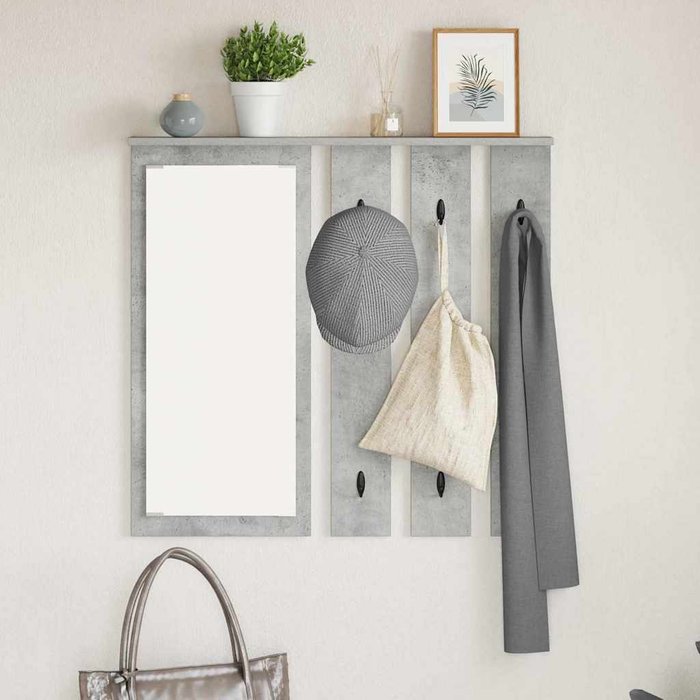 Perchero de pared con estante, color gris hormigón, 84 x 10 x 80 cm.