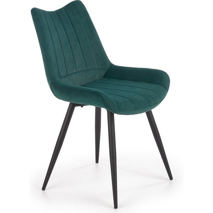 Silla contemporánea de terciopelo verde con patas de acero negro de diseño omega