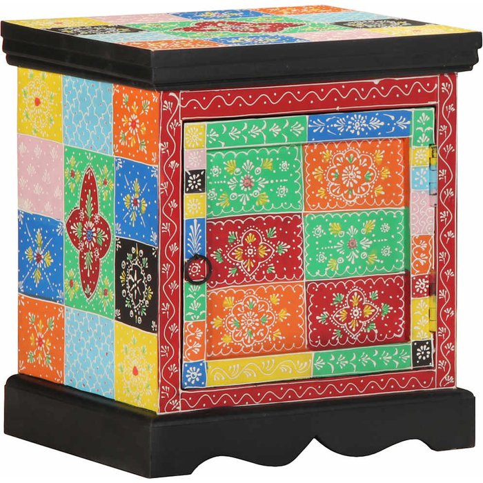 Mesita de noche multicolor de 40x35x45 cm, de madera maciza de mango.
