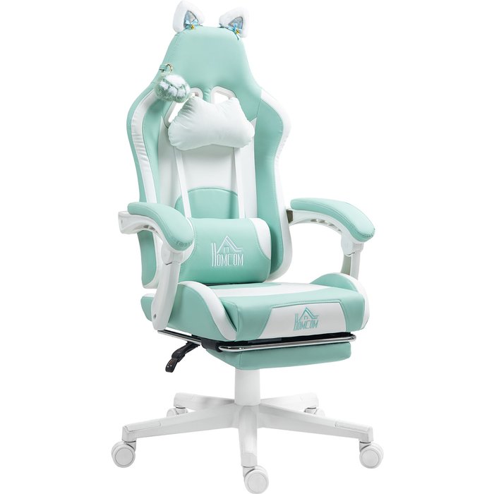 Silla gaming homcom pvc verde azulado 65x62x124 cm