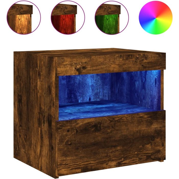 Mesita de noche con luces led roble ahumado 50x40x45 cm - comfortxl