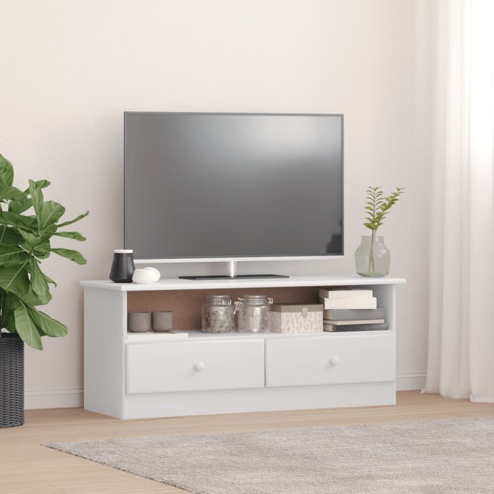 Vidaxl mueble de tv con cajones alta madera de pino blanco 100x35x41cm