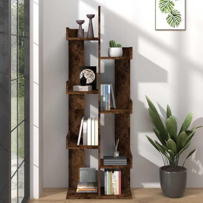 Librería de 48 x 25,5 x 140 cm, madera de roble ahumado. - pangivo