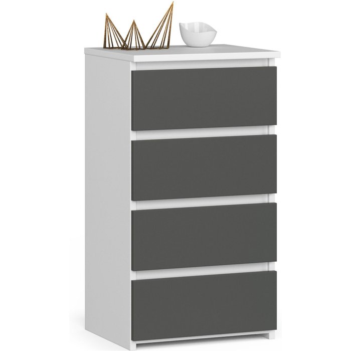 Cómoda akord cl4 blanco 40 cm 4 cajones frente en color gris grafito 40x35x74 cm